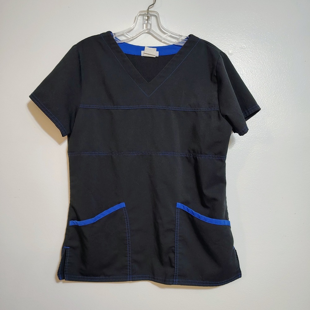SCRUBSTAR Top Lot of 3 Womens XS Black Royal Blue Trim V Neck Short Sleeve - Picture 2 of 11